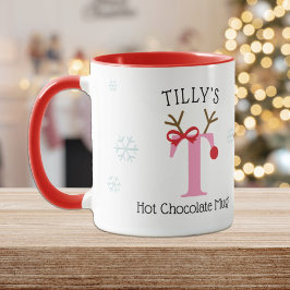 Girls Personalized Reindeer T Hot Chocolate Mug Mugg