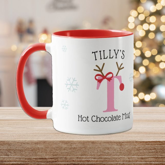 Girls Personalized Reindeer T Hot Chocolate Mug Mugg (Skapare uppladdad)