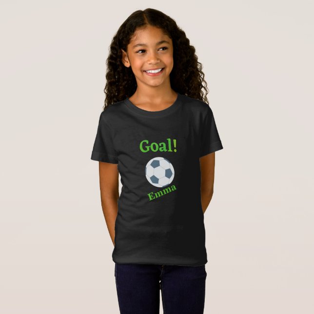 Girls Personlig Black Grönt Fotbollsspelare - mål T Shirt (Hel framsida)