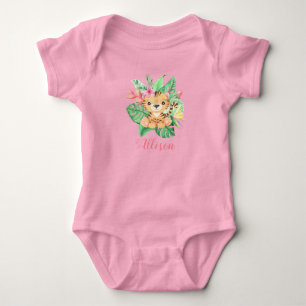 Girls Personlig Cute Tiger i Tropical Flowers T Shirt
