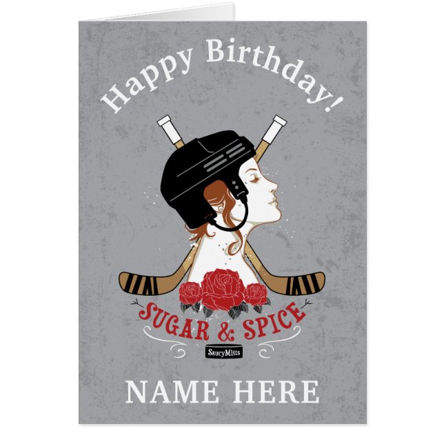 Girls Personlig Hockey Birthday Sugar and Spice OBS Kort (Framsidan)