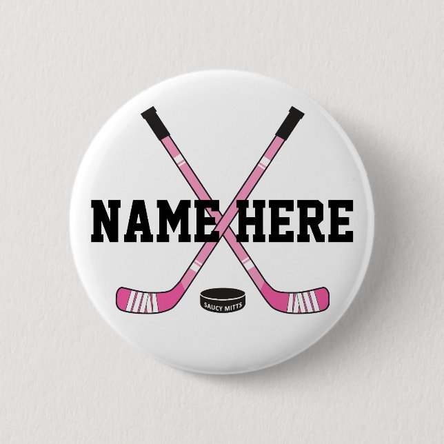 Girls Personlig Hockey Player Namn Rosa Pinback Knapp (Framsida)