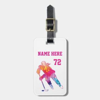 Girls Personlig Hockey Player Watercolor Bagagebricka