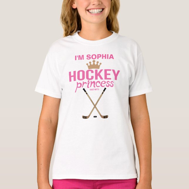 Girls Personlig Hockey Princess Namn Rosa T Shirt (Framsida)