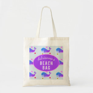 Girls Personlig Lila Whale Beach Tote Bag Tygkasse