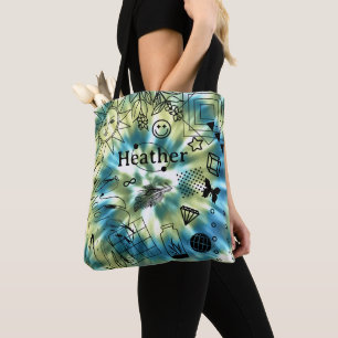 Girls Personlig Namn Boho Tie Dye Tote Bag Tygkasse