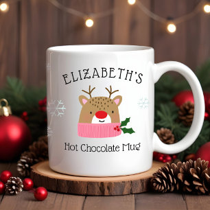 Girls Personlig Reindeer Hett Chocolate Mugg