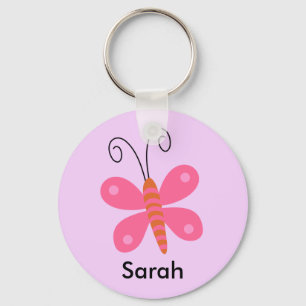 Girls Personlig Rosa Butterfly nyckelring