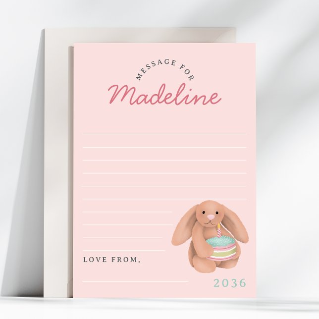 Girls Pink Bunny First Birthday Time Capsule Cards Inbjudningar (Skapare uppladdad)