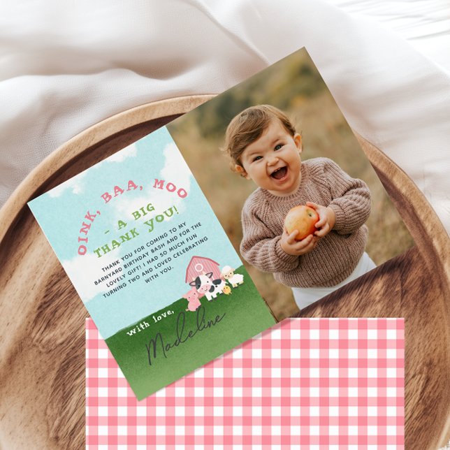 Girls Pink Farm Barnyard Birthday Photo Tack Kort (Skapare uppladdad)