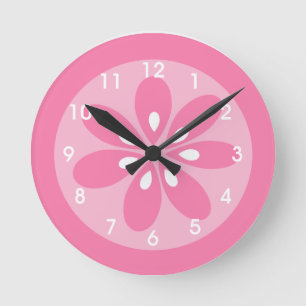 Girl's Pink Flower Wall Clock Rund Klocka