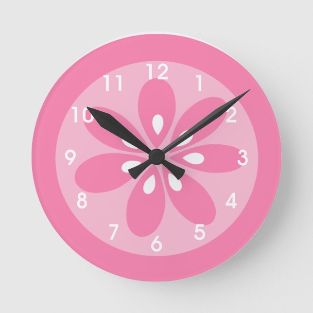 Girl's Pink Flower Wall Clock Rund Klocka (Framsida)