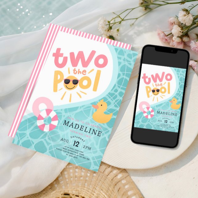 Girls Pink Two The Pool Summer Splash 2nd Birthday Inbjudningar (Skapare uppladdad)