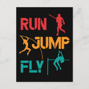 Girls Pole Vaulting Running Jumping Vykort