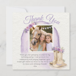 Girls Pony Cowgirl Birthday Photo Thank You Card Tack Kort