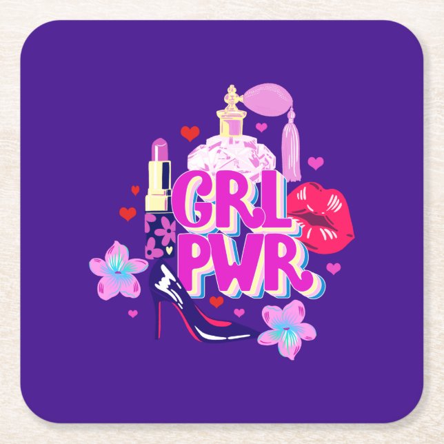Girls Power Underlägg Papper Kvadrat (Framsidan)