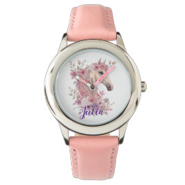 Girls Pretty Ponies Pastel Floral Horse Armbandsur