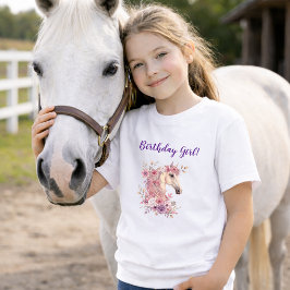 Girls Pretty Ponies Pastel Floral Horse Birthday T Shirt