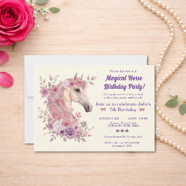 Girls Pretty Ponies Pastel Floral Horse Inbjudningar