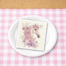 Girls Pretty Ponies Pastel Floral Horse Pappersservett
