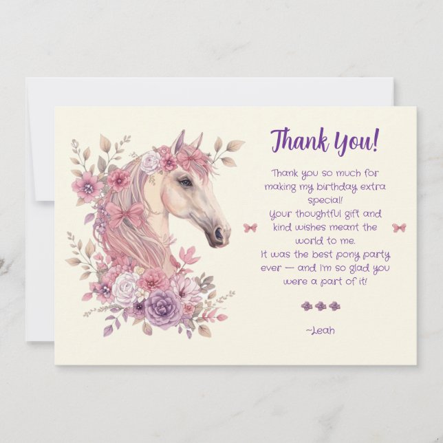 Girls Pretty Ponies Pastel Floral Horse Tack Kort (Framsida)