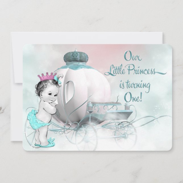 Girls Princess 1:a Birthday Party Inbjudningar (Framsida)