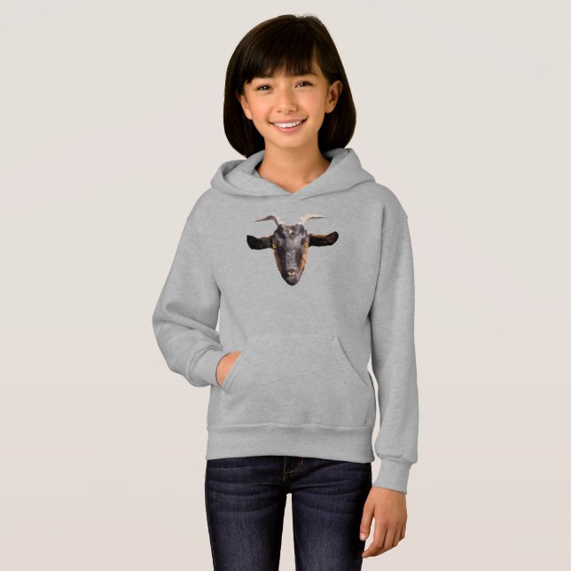 Girls Pullover Hoodie Black/Tan Goat T Shirt (Hel framsida)