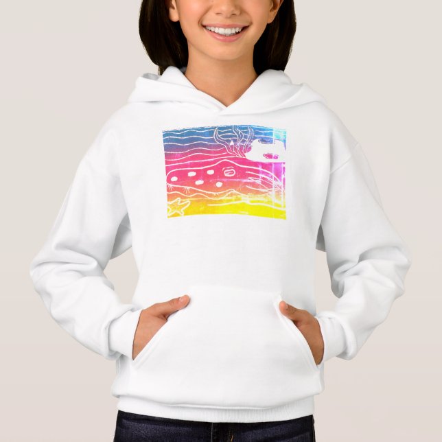 Girls Pullover Hoodie Rainbow Cuttlefish T Shirt (Framsida)