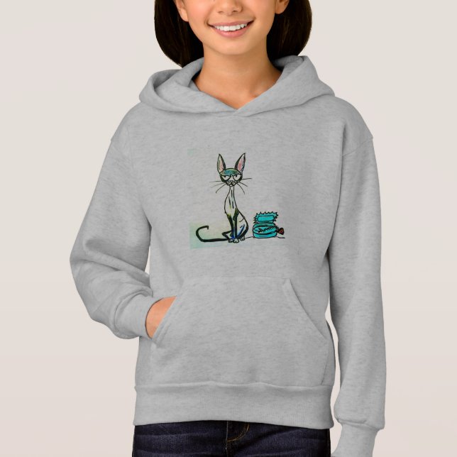 GIRLS PULLOVER HOODIE - SIAMESE CAT T SHIRT (Framsida)