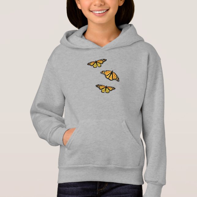 Girls Pullover Hoodie Three Monarchs T Shirt (Framsida)