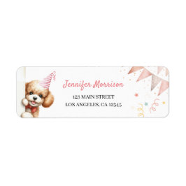 Girls Puppy Lets Pawty Födelsedagsfest Adress Returadress Etikett