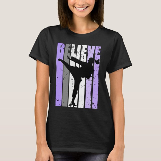 Girls Purple Distressed Believe Karate Girl Black  T Shirt (Framsida)