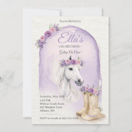 Girls Purple Floral Horse Birthday Invitation Inbjudningar
