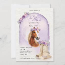 Girls Purple Floral Horse Birthday Invitation Inbjudningar