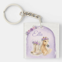 Girls Purple Floral Horse Birthday Keychain
