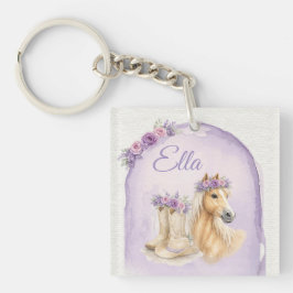 Girls Purple Floral Horse Birthday Keychain