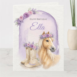 Girls Purple Floral Horse Birthday Kort