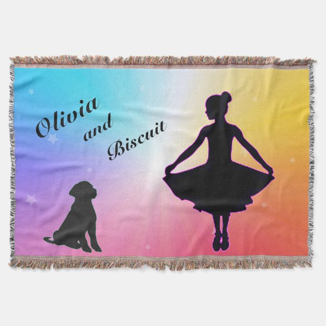 Girls Rainbow Stars Dancer och Hund Throw Blanket Filt (Framsidan)