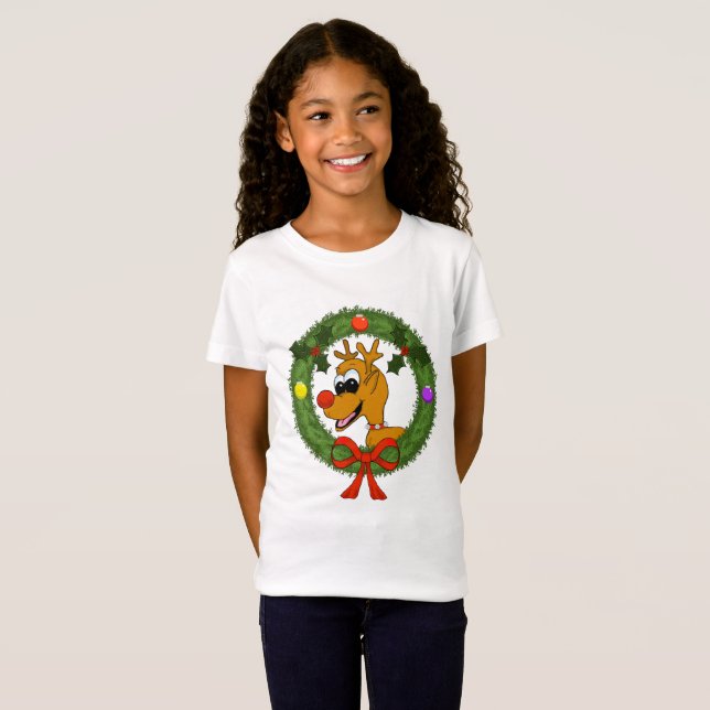 Girls Reindeer Helgdag T-Shirt (Hel framsida)