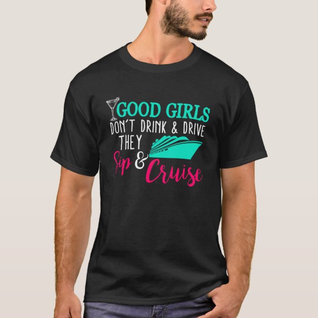 Girls Resa Cruise Drink Sip Funny Travel Vacation T Shirt (Framsida)
