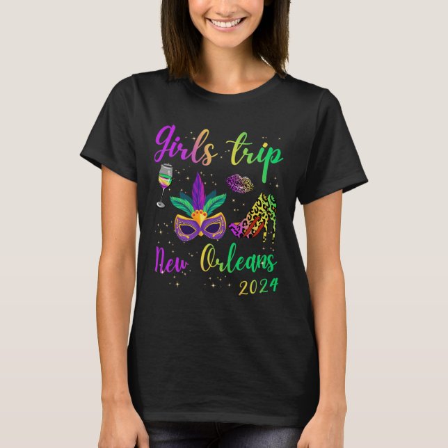 Girls Resa New Orleans 2024 Mardi Gras Mask Pärlor T Shirt (Framsida)