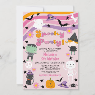 Girls Retro Pooky Party Halloween Birthday Inbjudningar