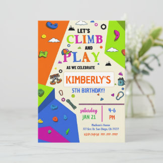 Girls Rock Climbing Birthday Party Invitation Inbjudningar