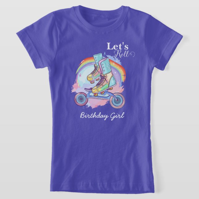 Girls Roller Skating lila Birthday T Shirt (Laydown)