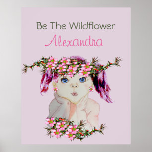 Girls Room Anpassningsbar Blommigt Rosa Lila Wildb Poster