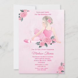 Girls Rosa Ballerina Gnistra Hearts Födelsedagsfes Inbjudningar