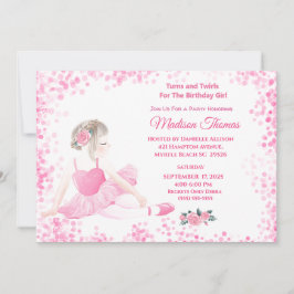 Girls Rosa Ballerina Gnistra Hearts Födelsedagsfes Inbjudningar