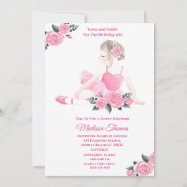 Girls Rosa Ballerina Gnistra Hearts Födelsedagsfes Inbjudningar