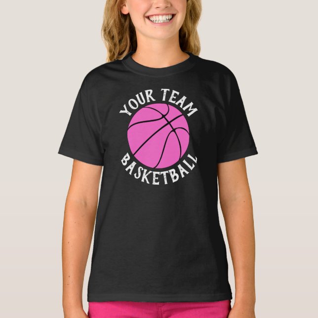 Girls Rosa Basketball Team, Player Namn och nummer T Shirt (Framsida)
