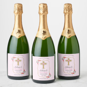 Girls Rosa Blommigt First Heliga Communion